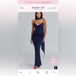House of CB Navy Draped Maxi Dress with Scarf Detail (Freya)
